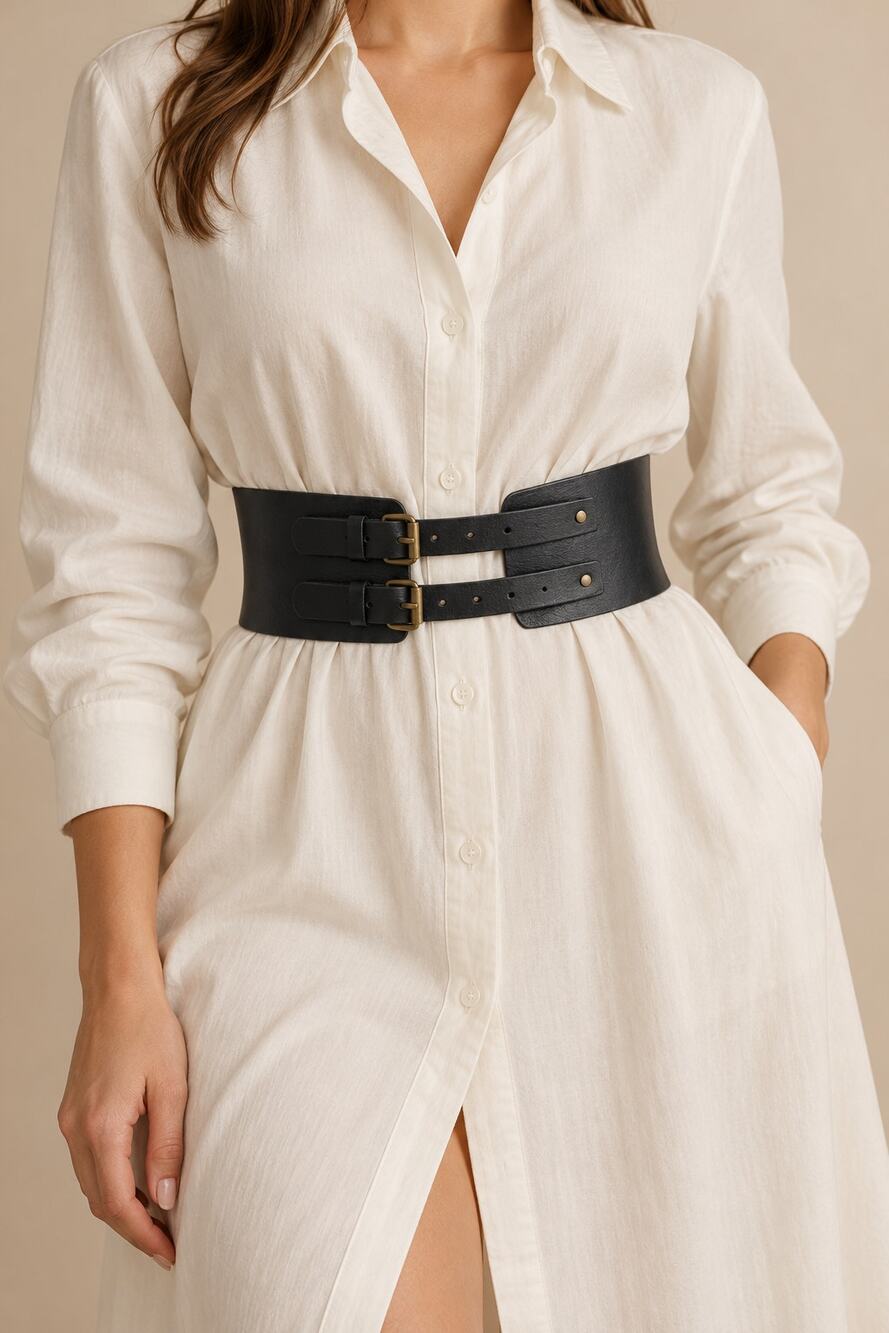 ADA Collection Black Leather Double Buckle Corset Belt 85/34 Argentina